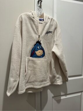 Adult Disney Cream Eeyore Half-Zip Hooded Sweatshirt size large